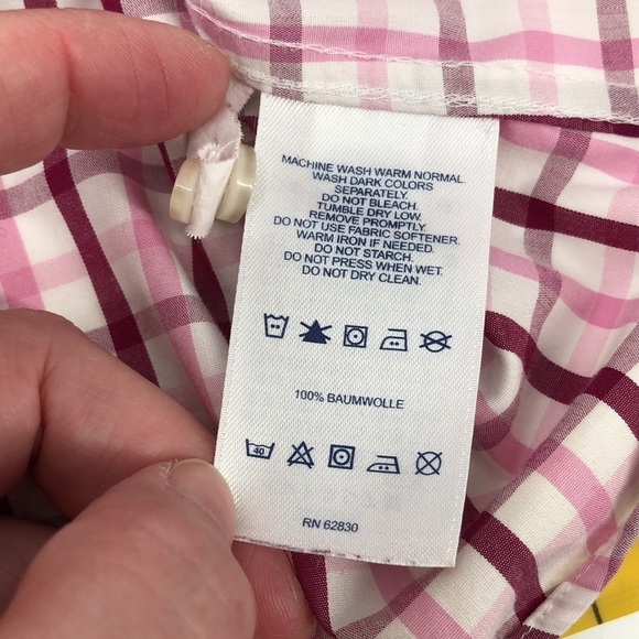 Lands’ Ens No Iron 100% Supima Cotton Size 14 Button Down Plaid Top Baumwolle - Picture 6 of 11